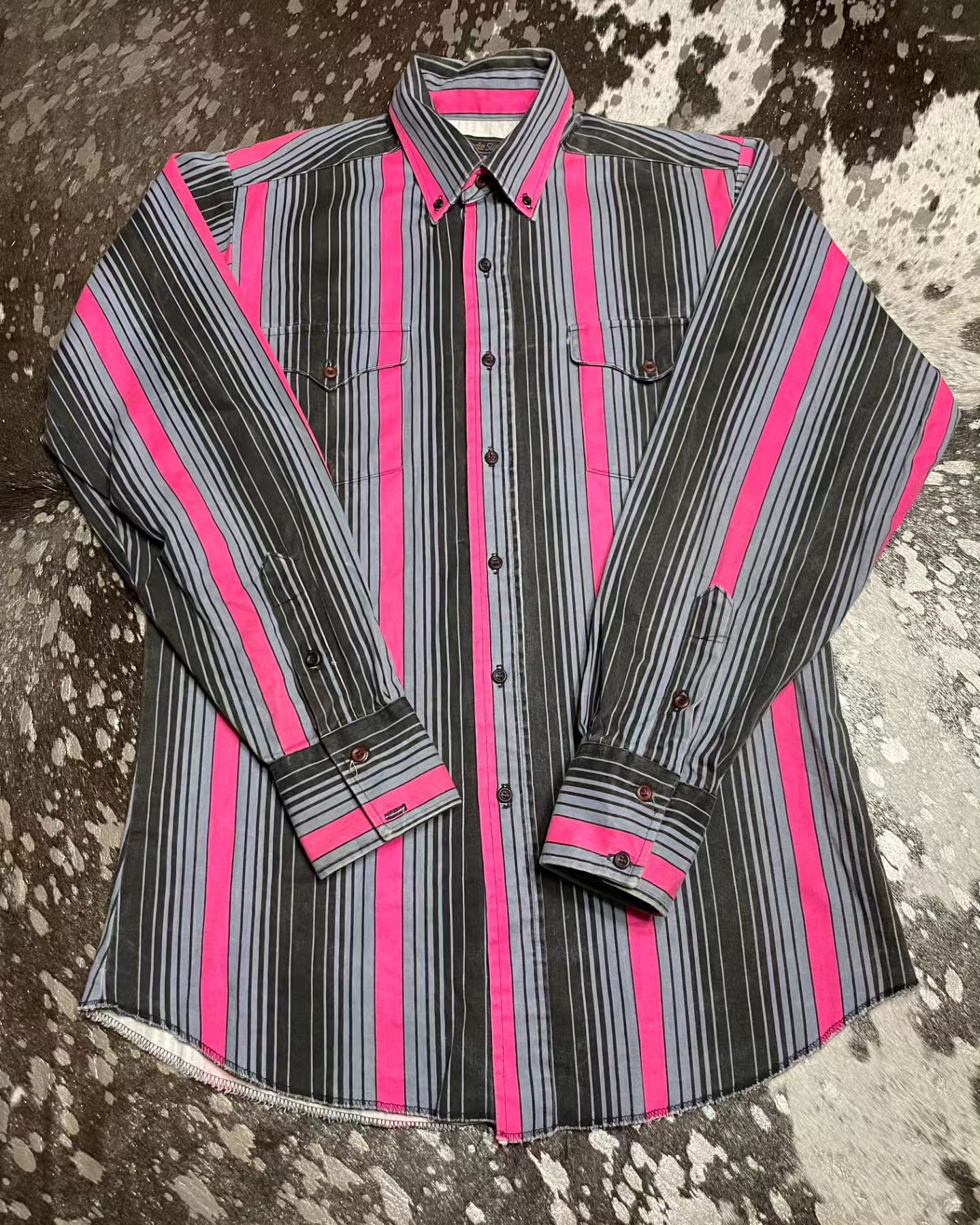 Men's Casual Vintage Pink Striped Long Sleeve Shirt