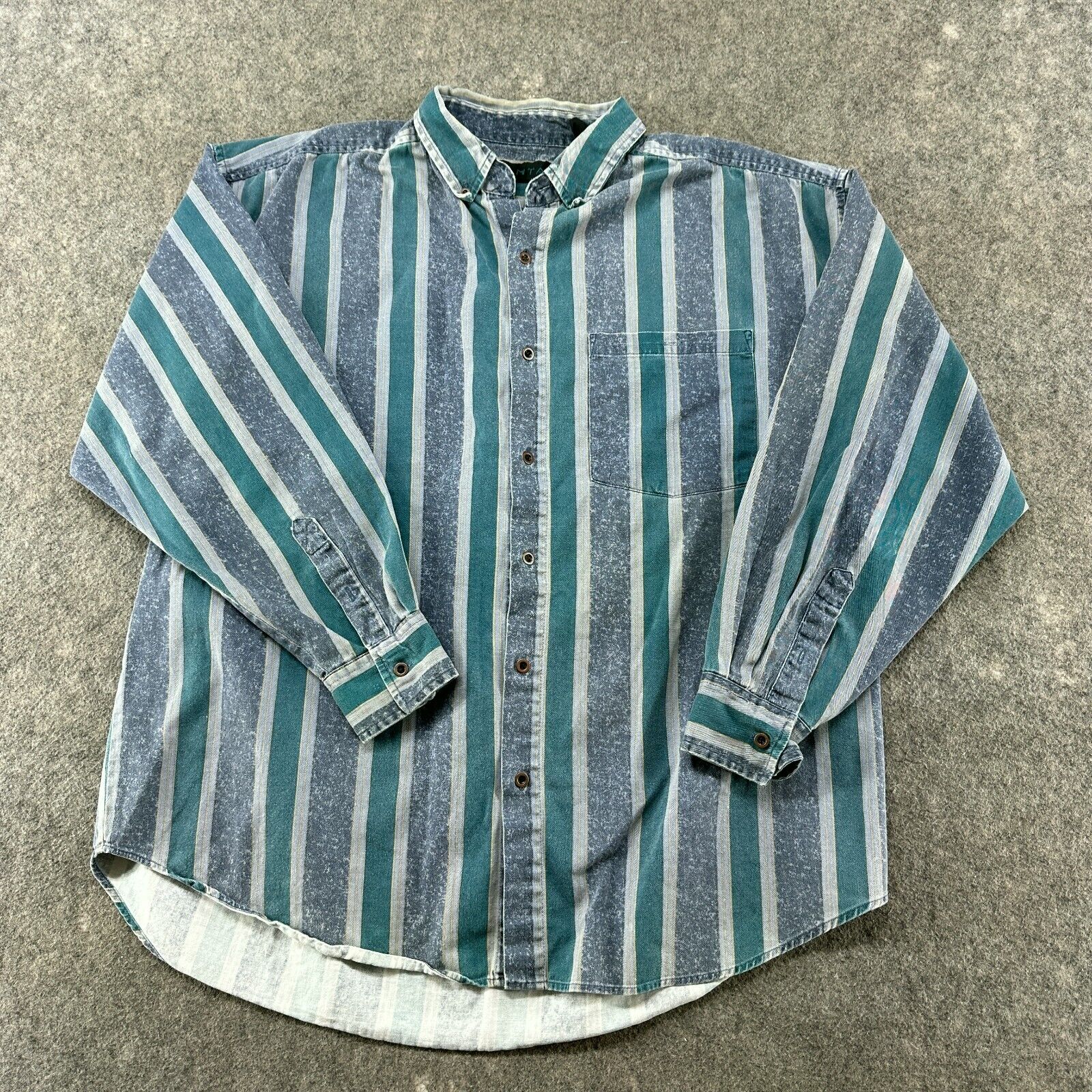 Men's Casual Western Green Gray Striped Long Sleeve Shirt