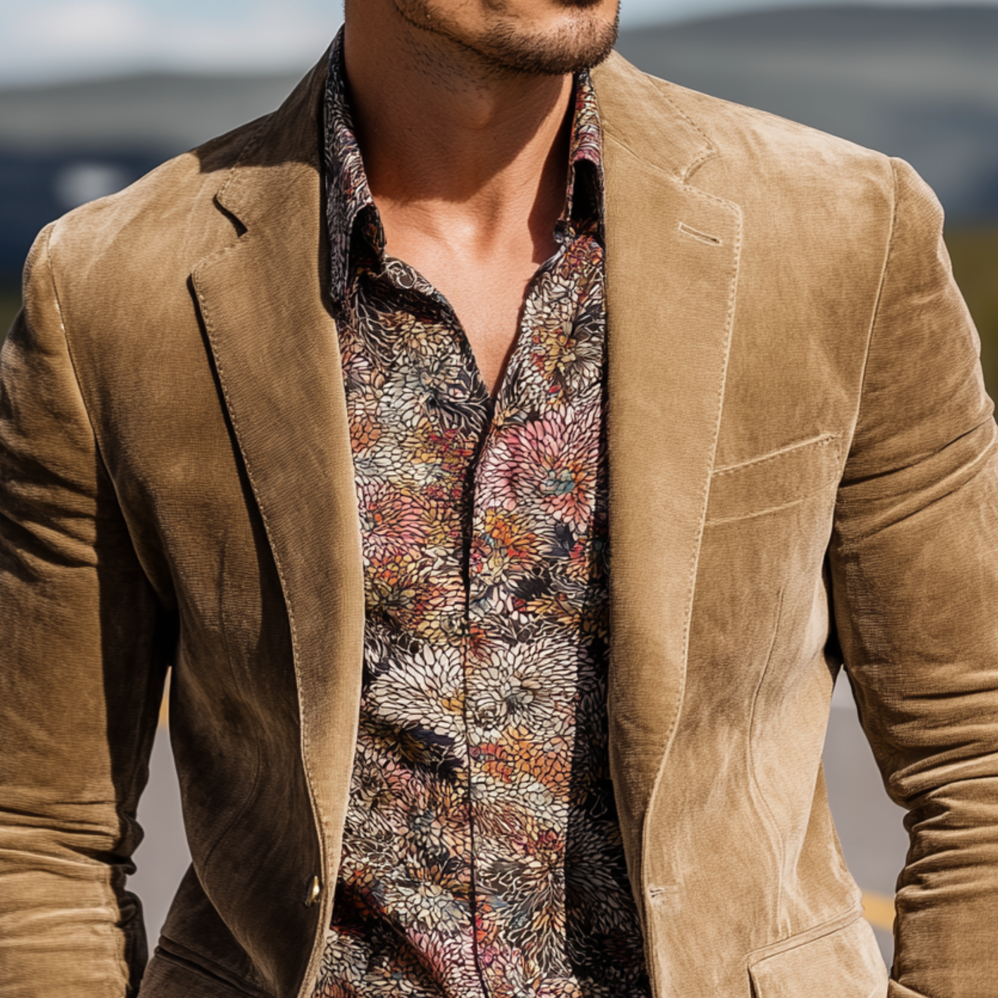 Men's Classic Casual Western Cowboy Style Suede Slim Fit Single-breasted Blazer MTA3119G3K