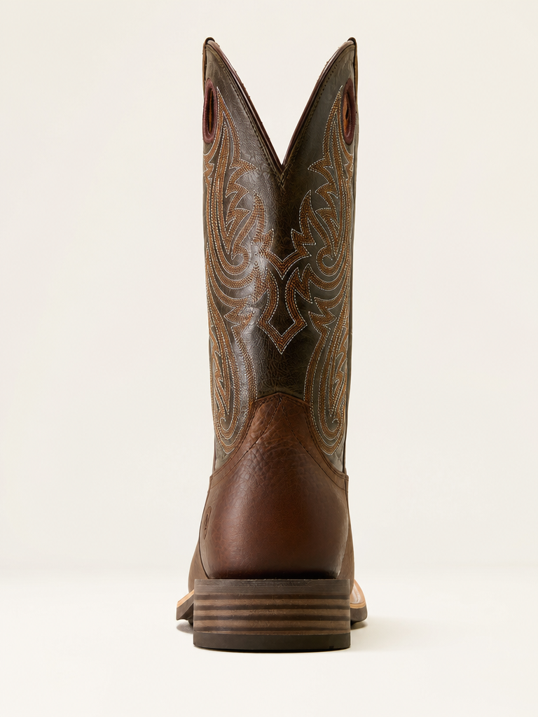 Ariat Men's Highland Toughstock Wide Square Toe Cowboy Boot in Brown Oiled Rowdy/Timber Olive