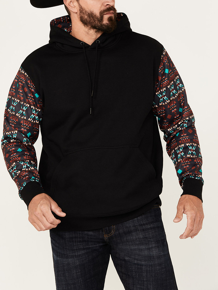 Vintage Western Style Spliced Casual Hooded Sweater