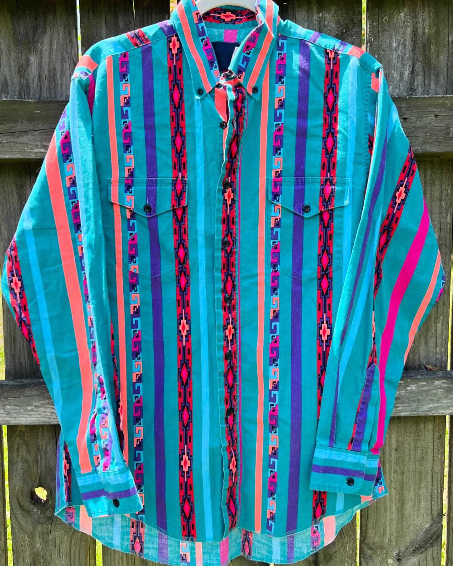 Men's Casual Vintage Blue Printed Long Sleeve Shirt