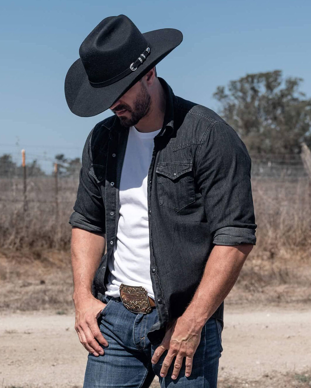 Men's Black Western Casual Vintage Lapel Long Sleeve Shirt