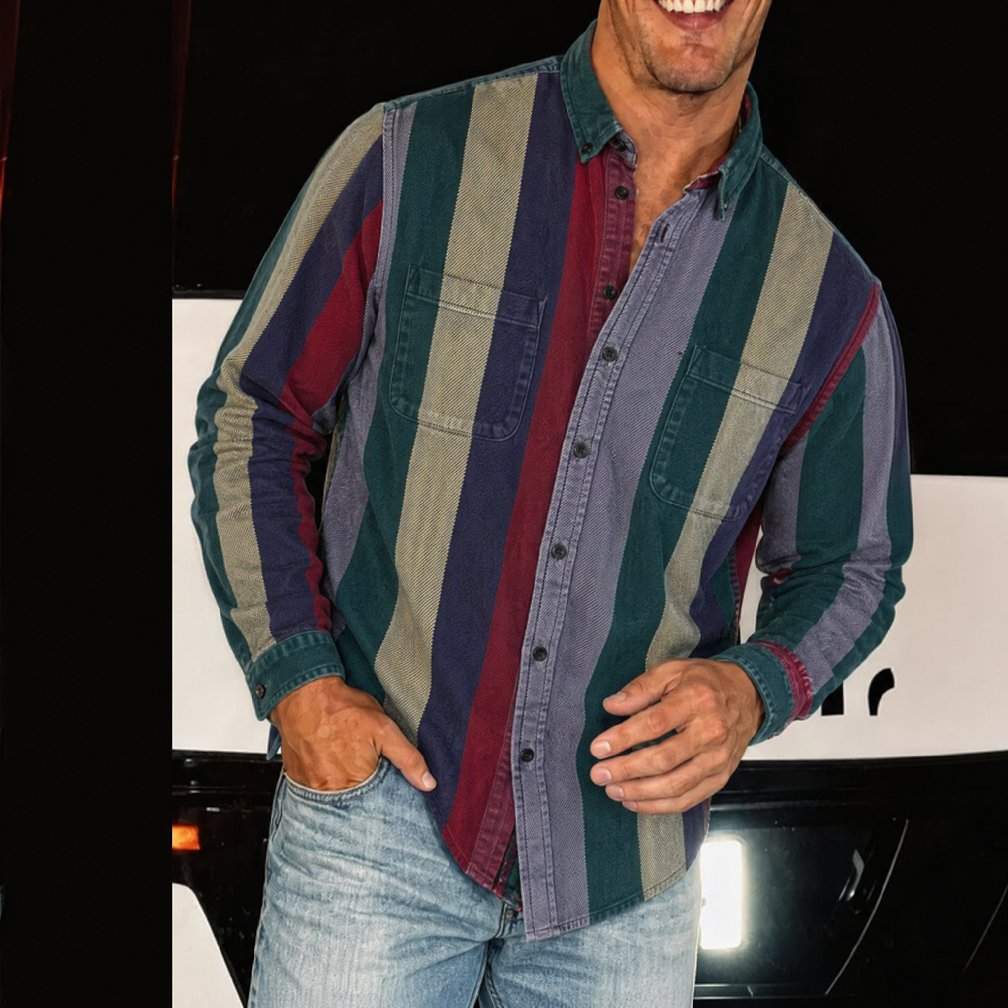 Men's long Casual Multicolor Stripe Shirt