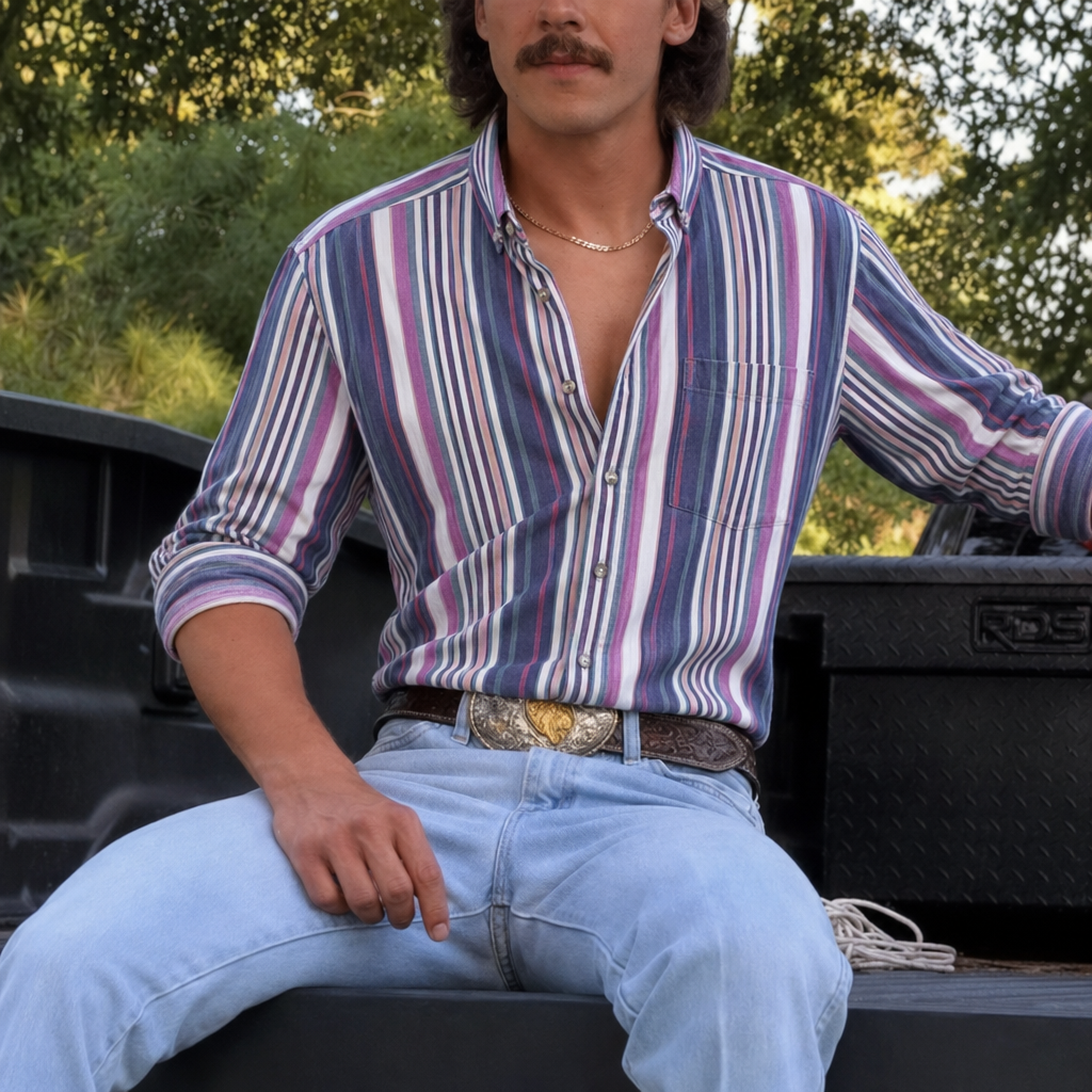 Men's Fashionable Casual Western Blue-purple Striped Shirt