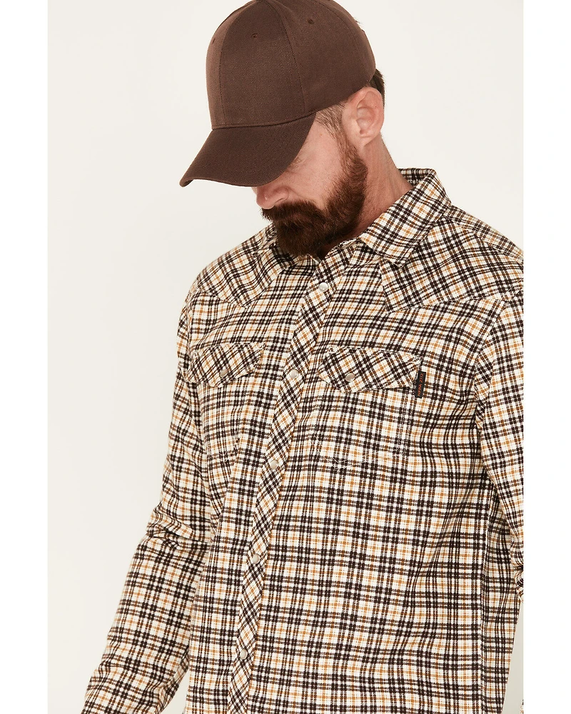 Men's FR Midweight Plaid Print Long Sleeve Pearl Snap Work Shirt