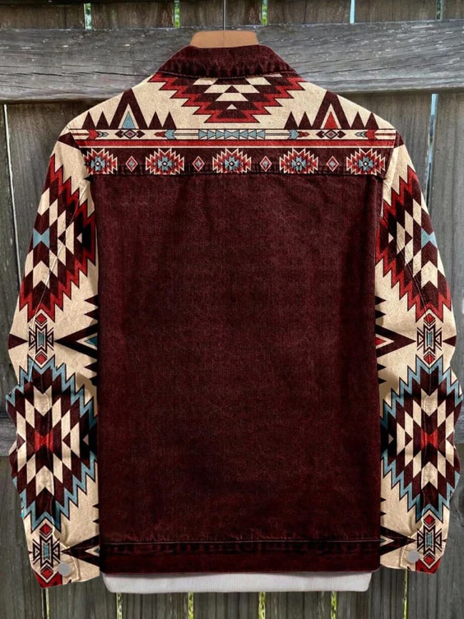 Aztecs Print Casual Denim Jacket