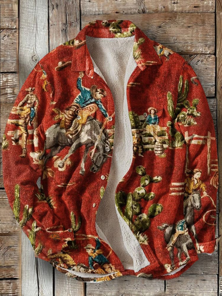 Unisex Red Cowboy Vintage Print Casual Shirt