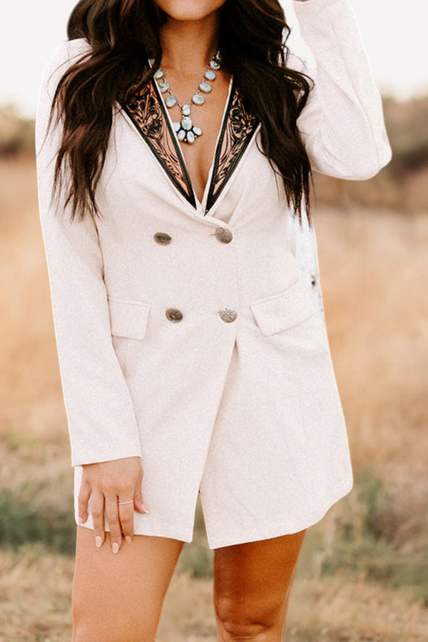Vintage Print Lapel Blazer Dress