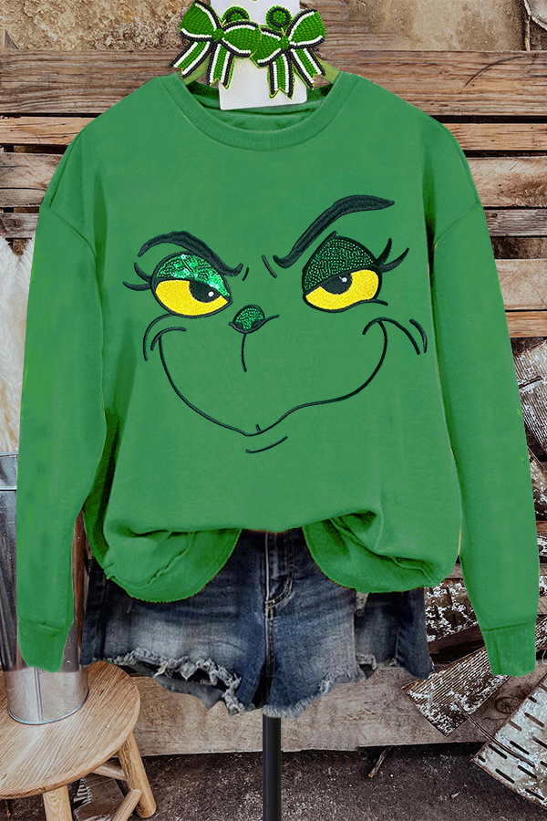Grinch Embroidered Casual Sweatshirt