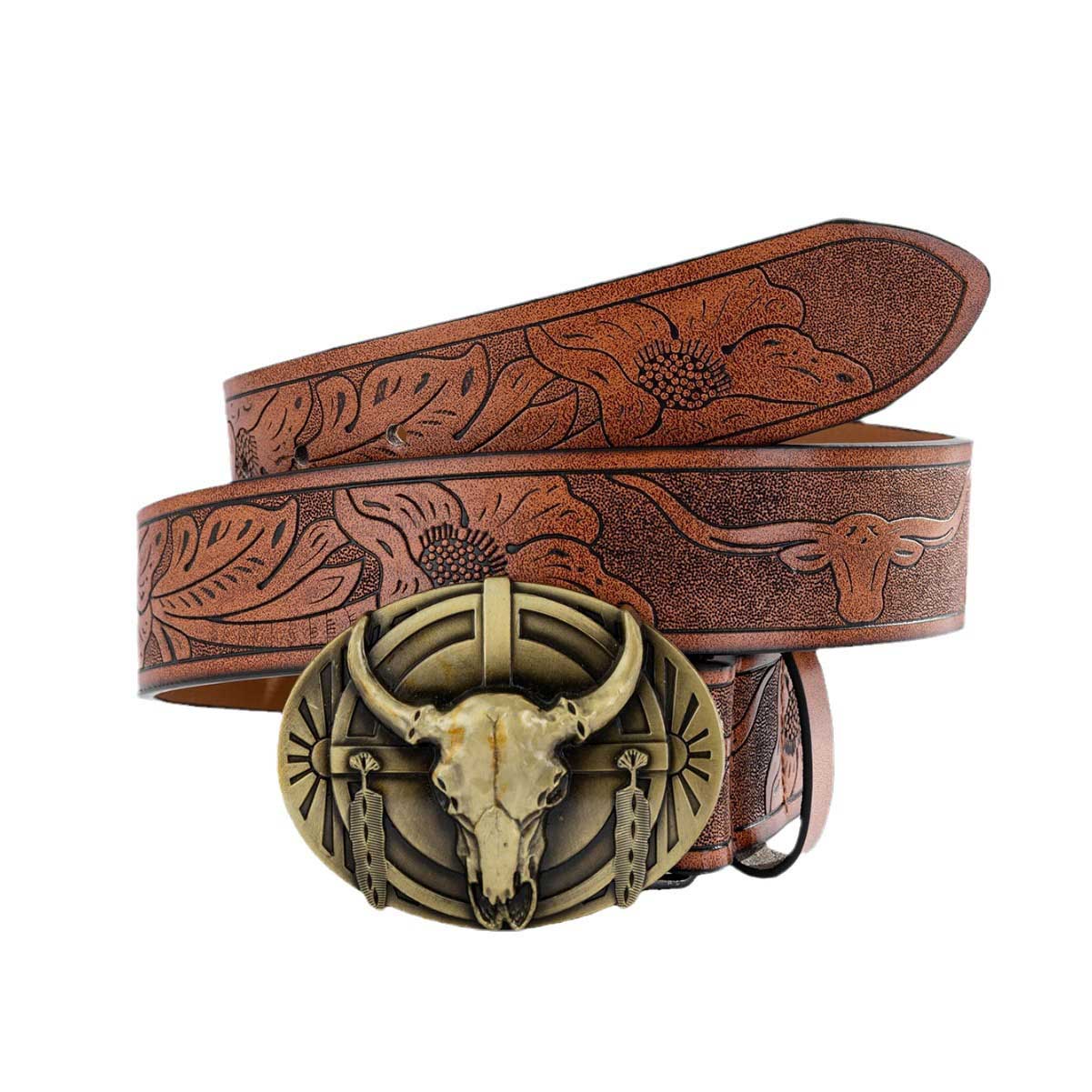 Western Cowboy Cow Head Brown Belt