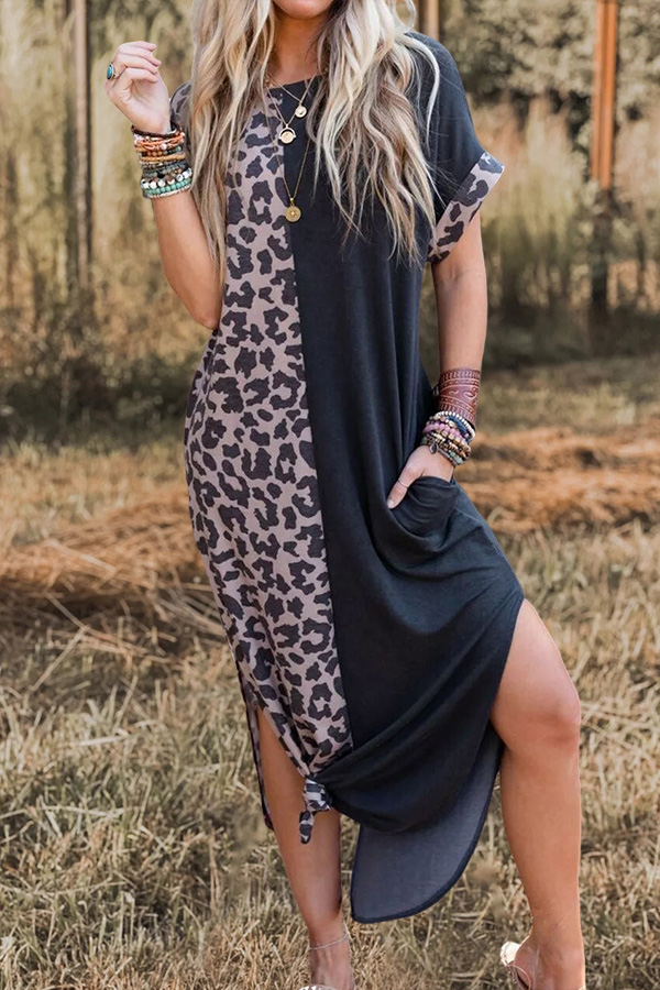 Retro Leopard Print Short Sleeve Dress