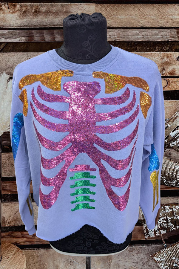 Halloween Sequin Skull Sweatshirt