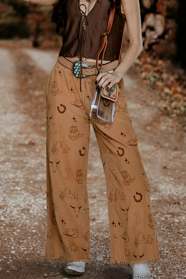 Casual Western Print Wide Leg Pants