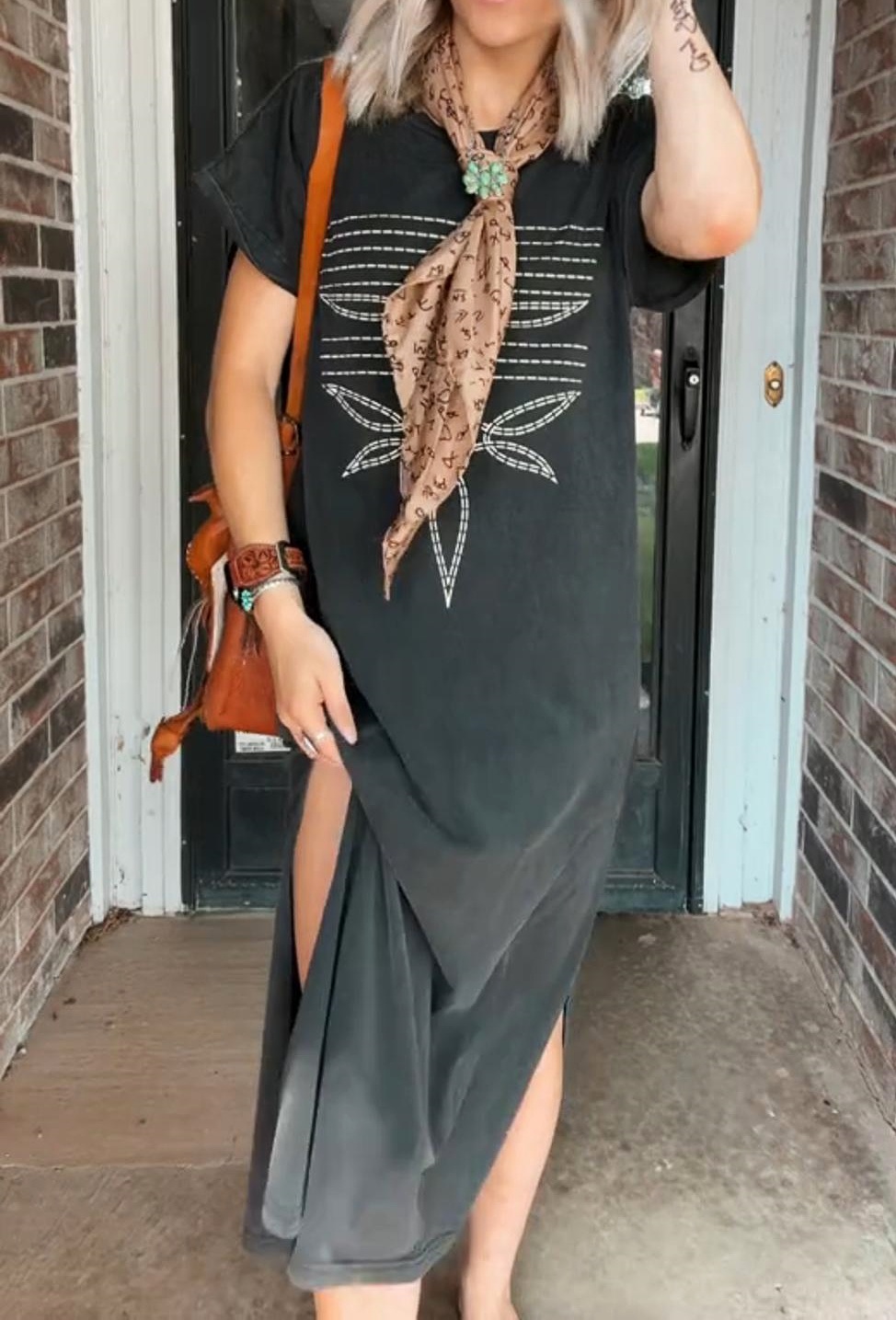 Western Boot Stitch Maxi T-Shirt Dress