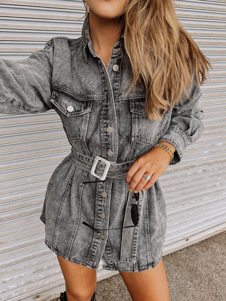 Single Breasted Waistband Pocket Slim Fit Denim Skirt