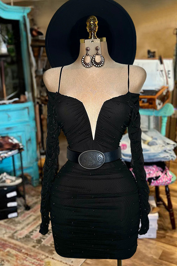 Pearl Off Shoulder Mesh Dress
