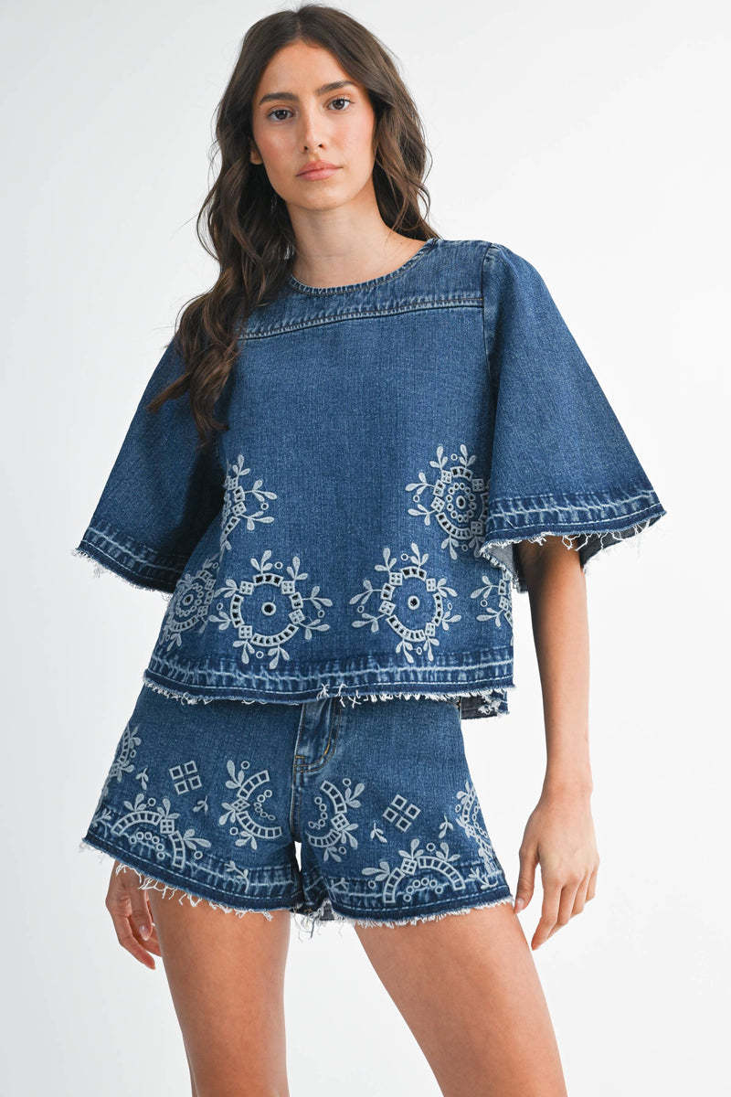 Embroidered Denim Set