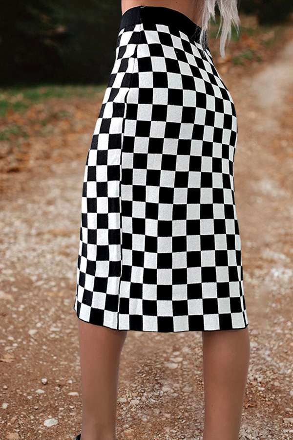Vintage Checkered Midi Skirt