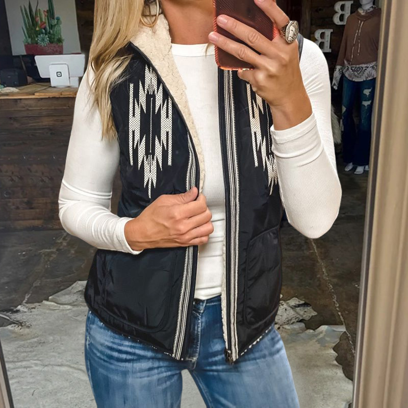 Vintage Print Sherpa Reversible Vest