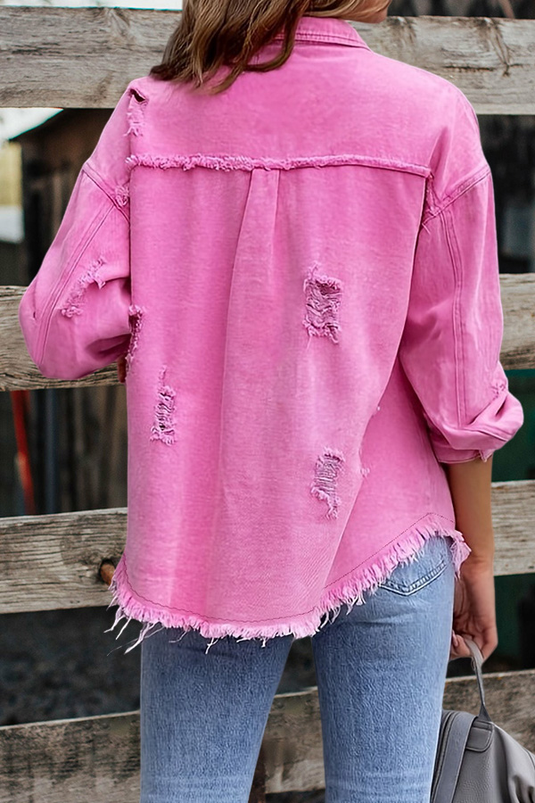 Vintage Ripped Long Sleeve Denim Jacket