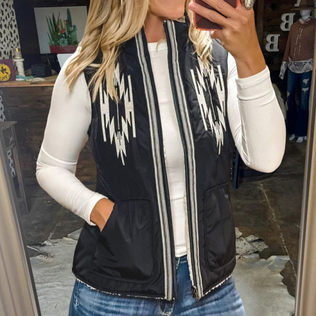 Vintage Print Sherpa Reversible Vest