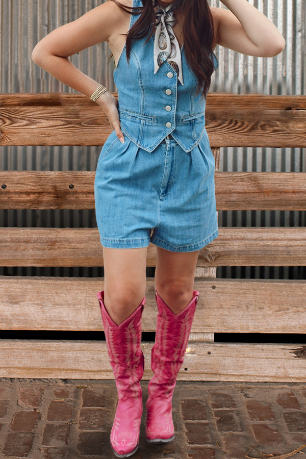 Vintage Washed Cutest Lil Denim Vest Romper