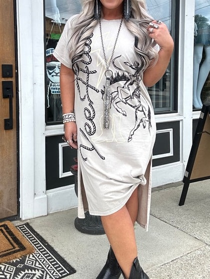Yeepee Print Oversize Long Tee Dress