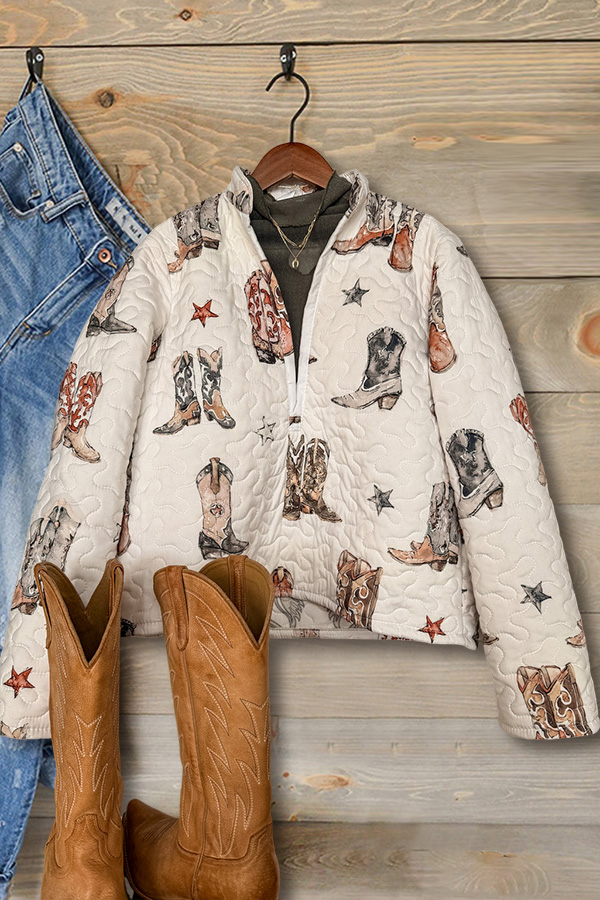 Western Boot Quilted Snap Button Jacket