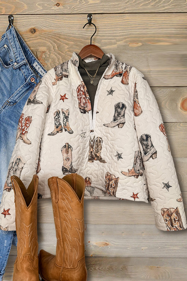 Western Boot Quilted Snap Button Jacket