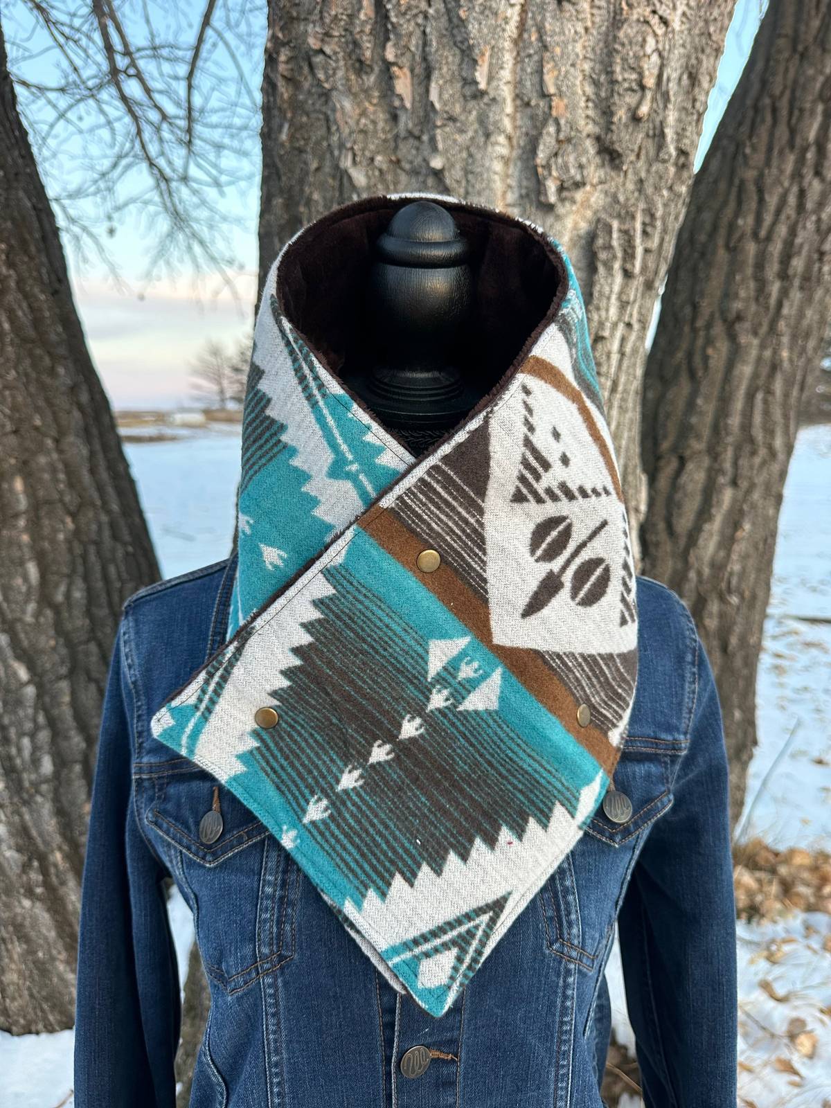Women's Western Cowboy Aztec Warm Neck Hood - Multicolor