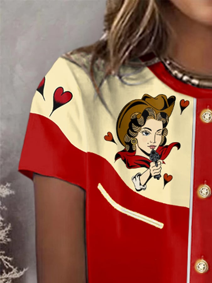 Women's Retro Western Style Printed Casual T-Shirt