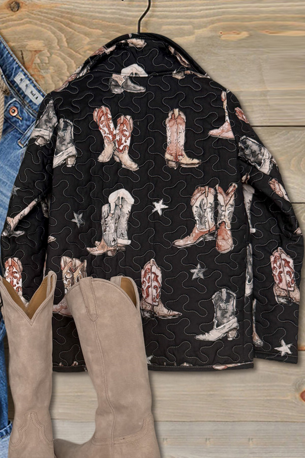 Western Boot Quilted Snap Button Jacket