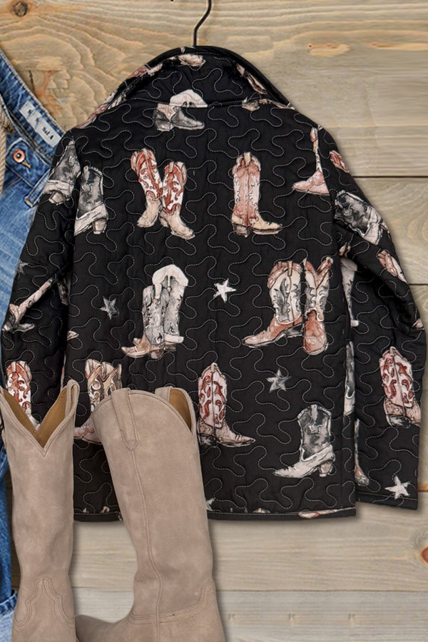 Western Boot Quilted Snap Button Jacket