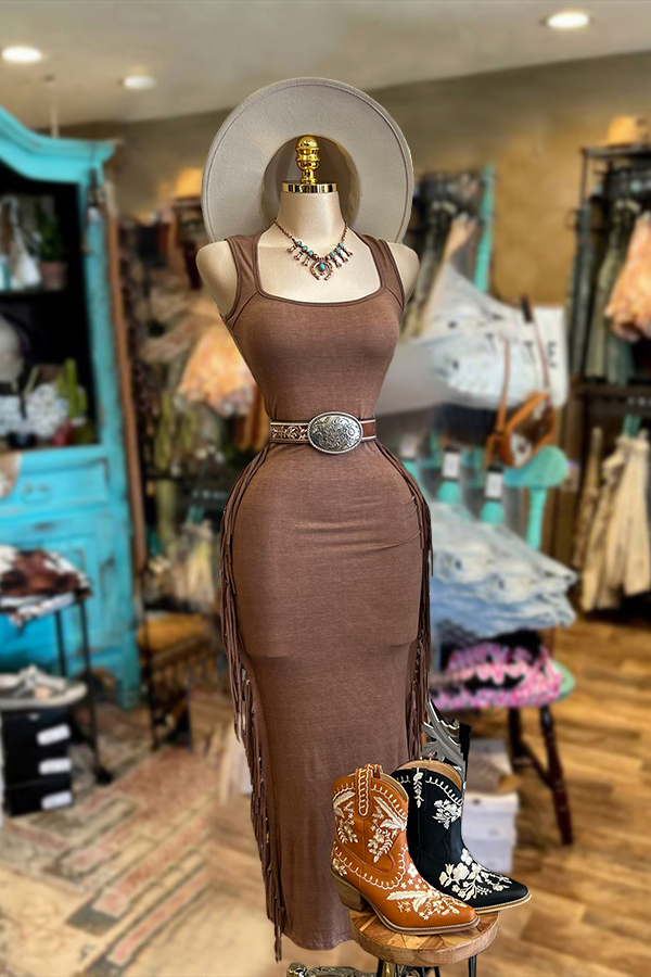 Vintage Side Fringe Maxi Dress