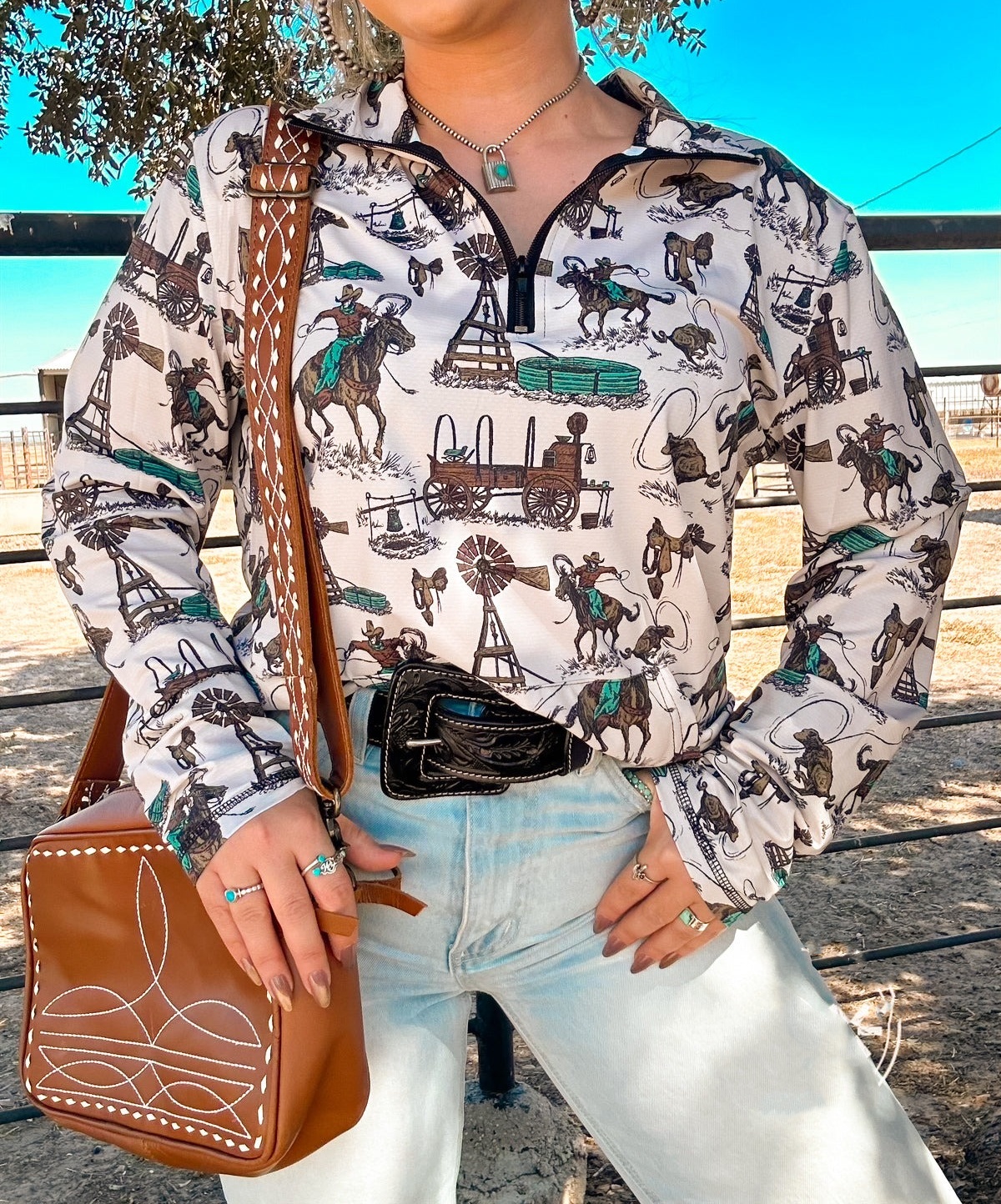 Western Print Pullover Top