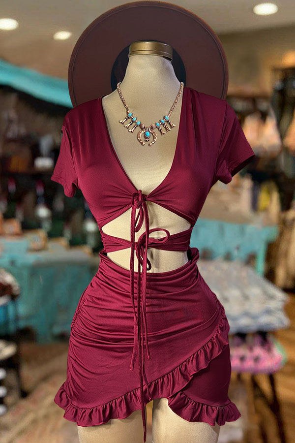 Cutout Strappy Ruffle Mini Dress