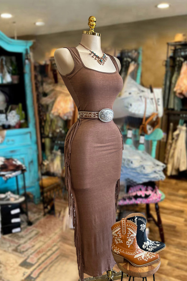 Vintage Side Fringe Maxi Dress