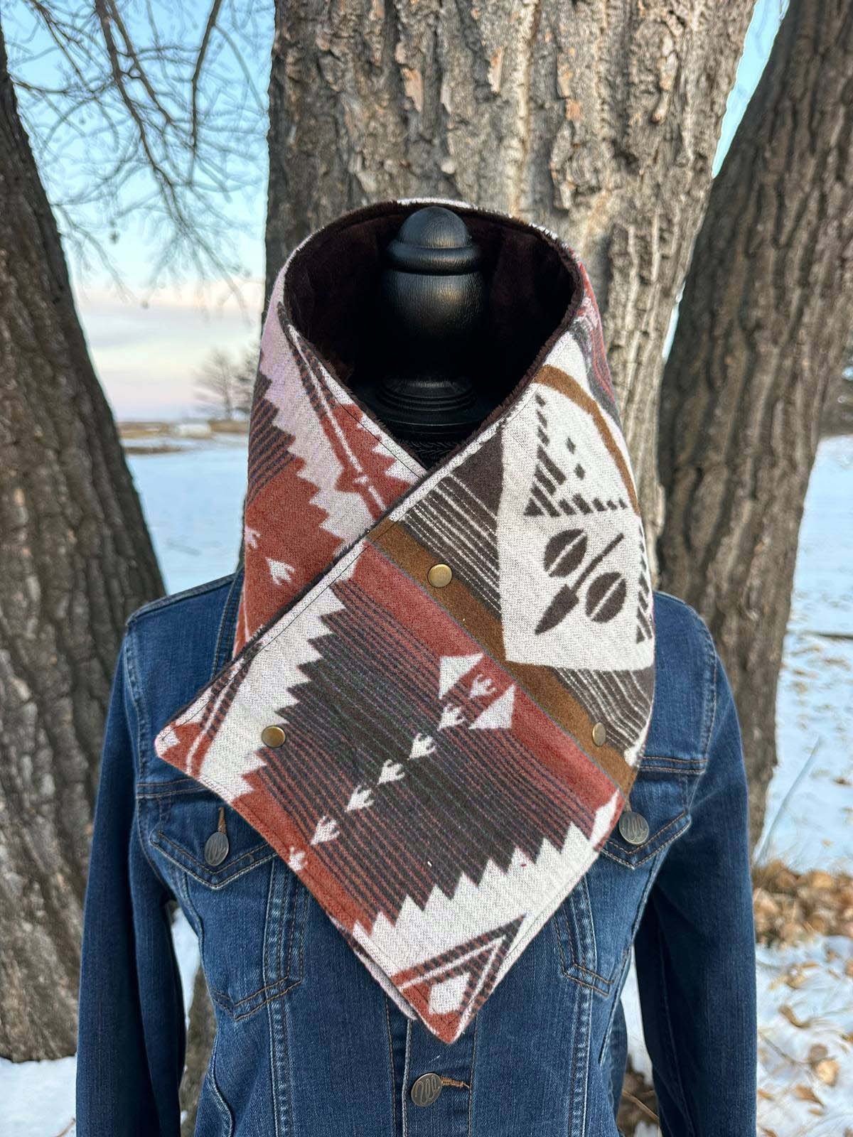 Women's Western Cowboy Aztec Warm Neck Hood - Multicolor