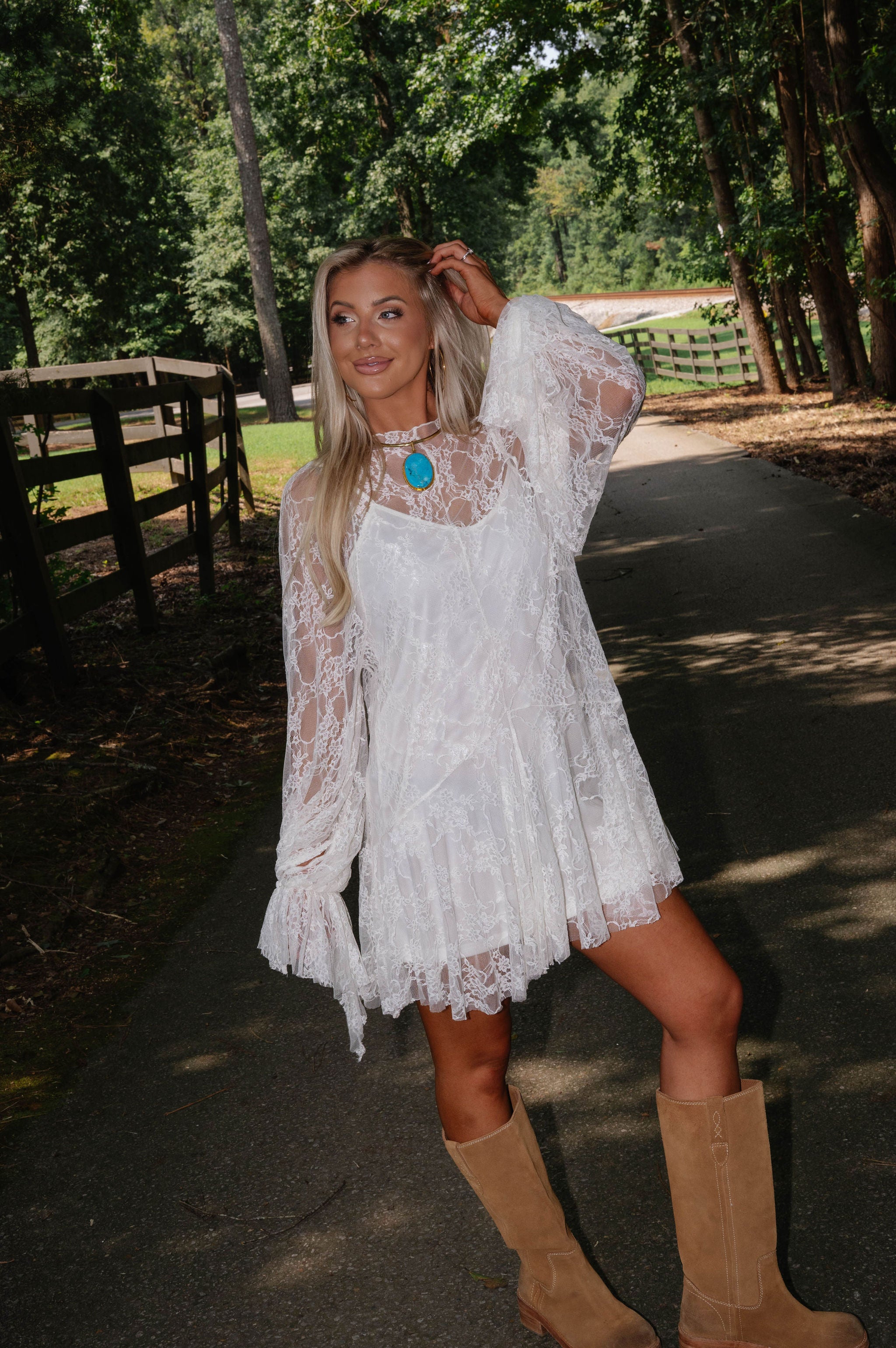 Floral Lace Layered Mini Dress-Cream