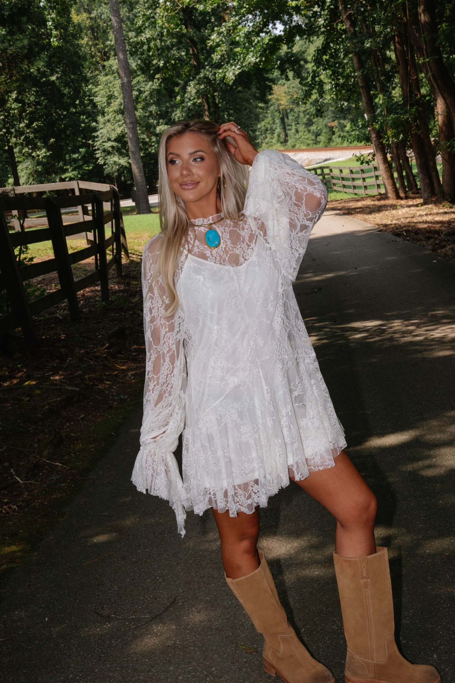 Floral Lace Layered Mini Dress-Cream