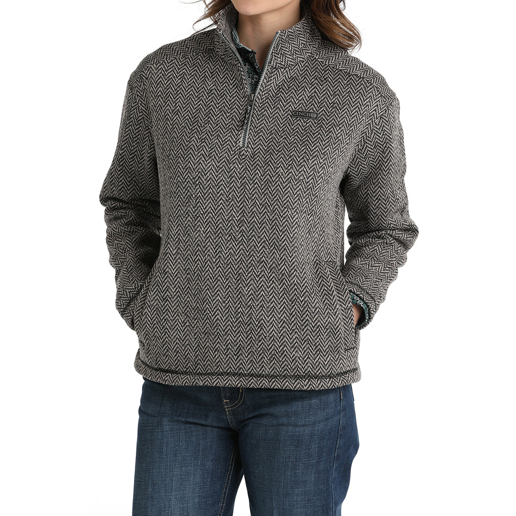  Women's Grey Herringbone 1/4 Zip Pullover