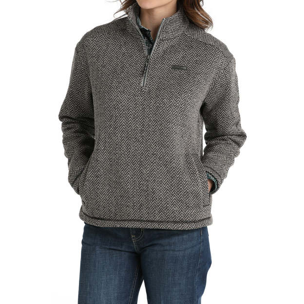  Women's Grey Herringbone 1/4 Zip Pullover