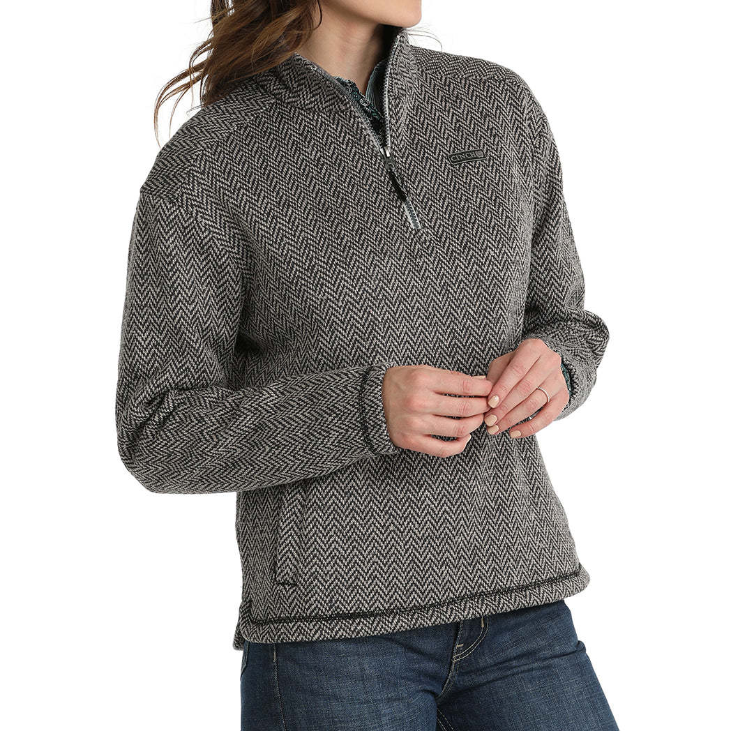  Women's Grey Herringbone 1/4 Zip Pullover