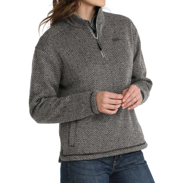  Women's Grey Herringbone 1/4 Zip Pullover