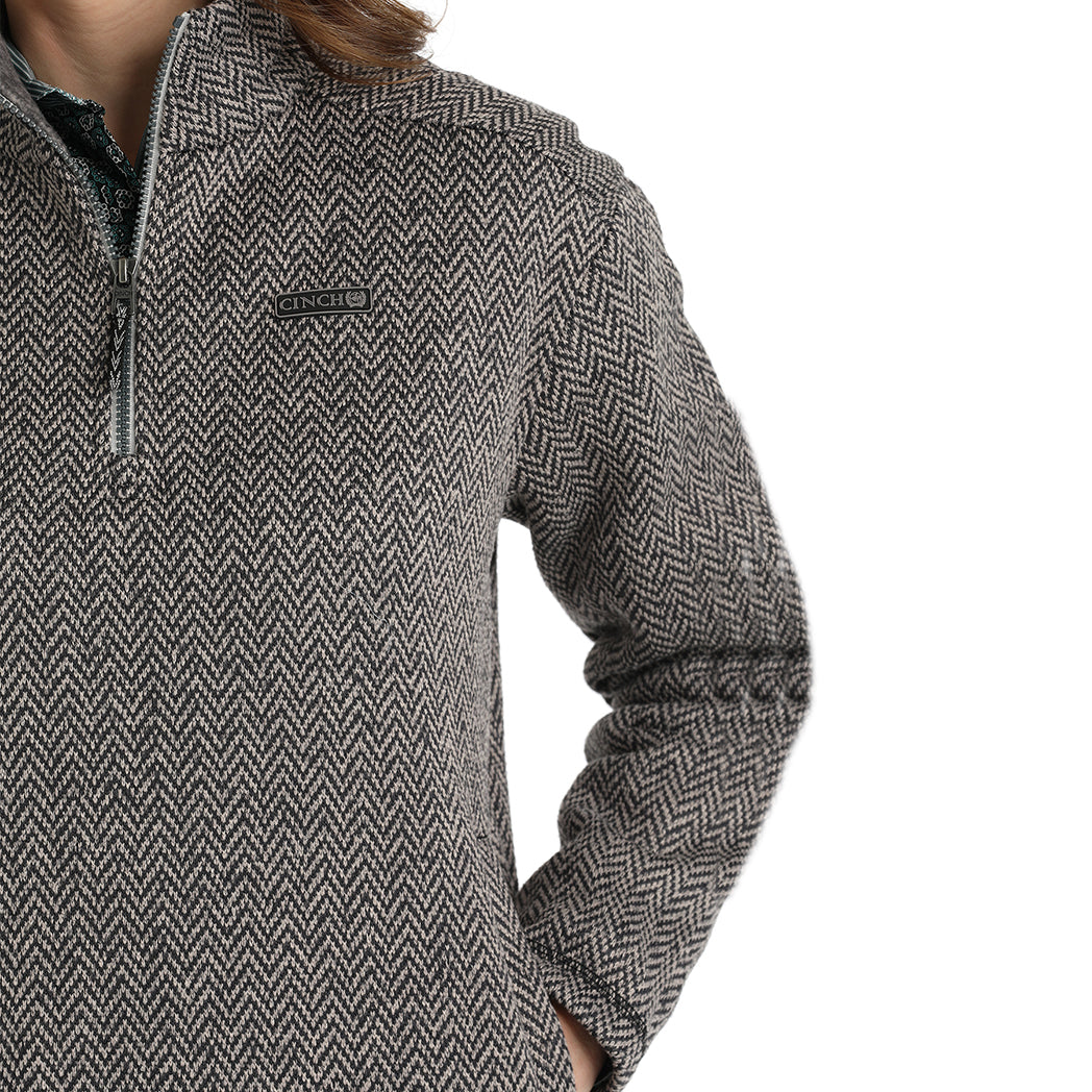  Women's Grey Herringbone 1/4 Zip Pullover
