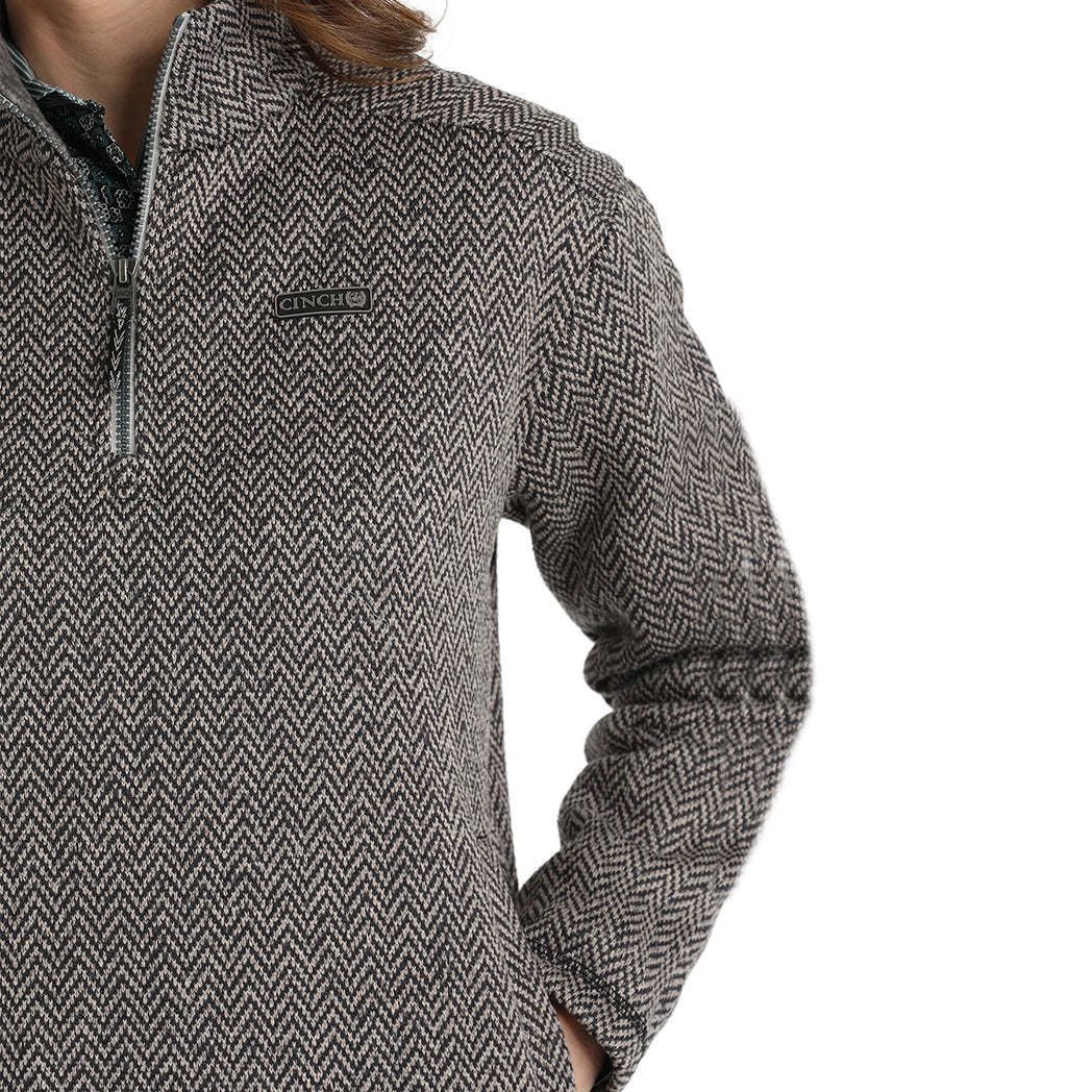  Women's Grey Herringbone 1/4 Zip Pullover