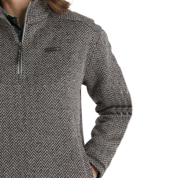  Women's Grey Herringbone 1/4 Zip Pullover