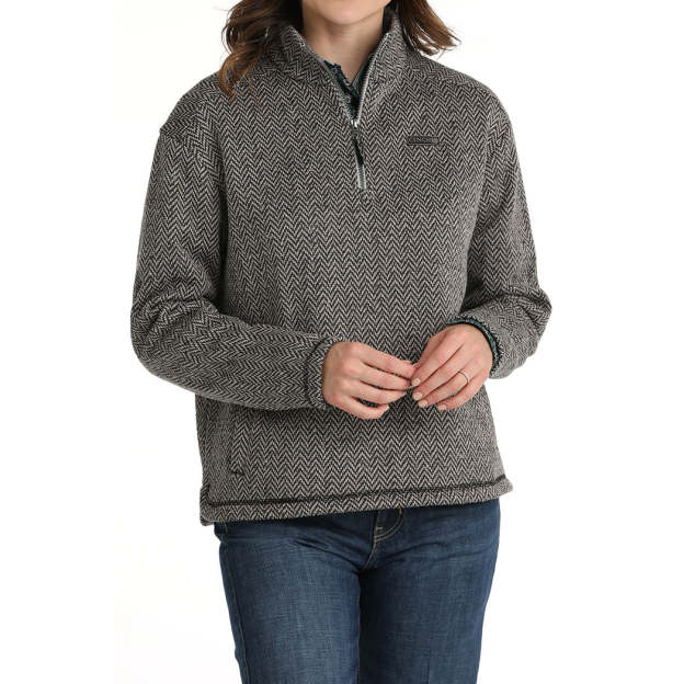  Women's Grey Herringbone 1/4 Zip Pullover