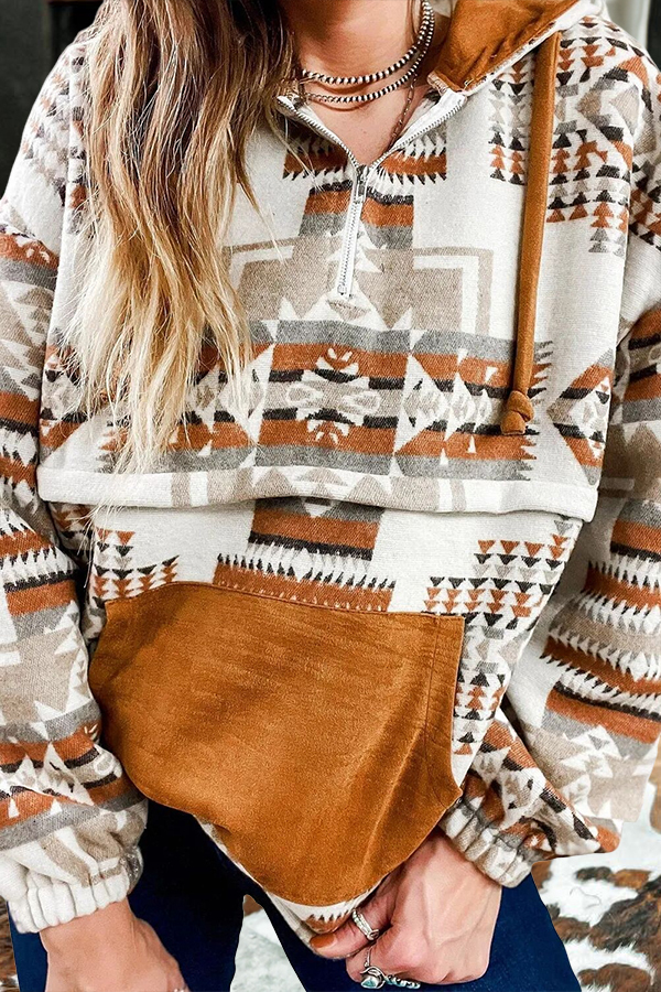 Vintage Aztec Pattern Patchwork Hoodie